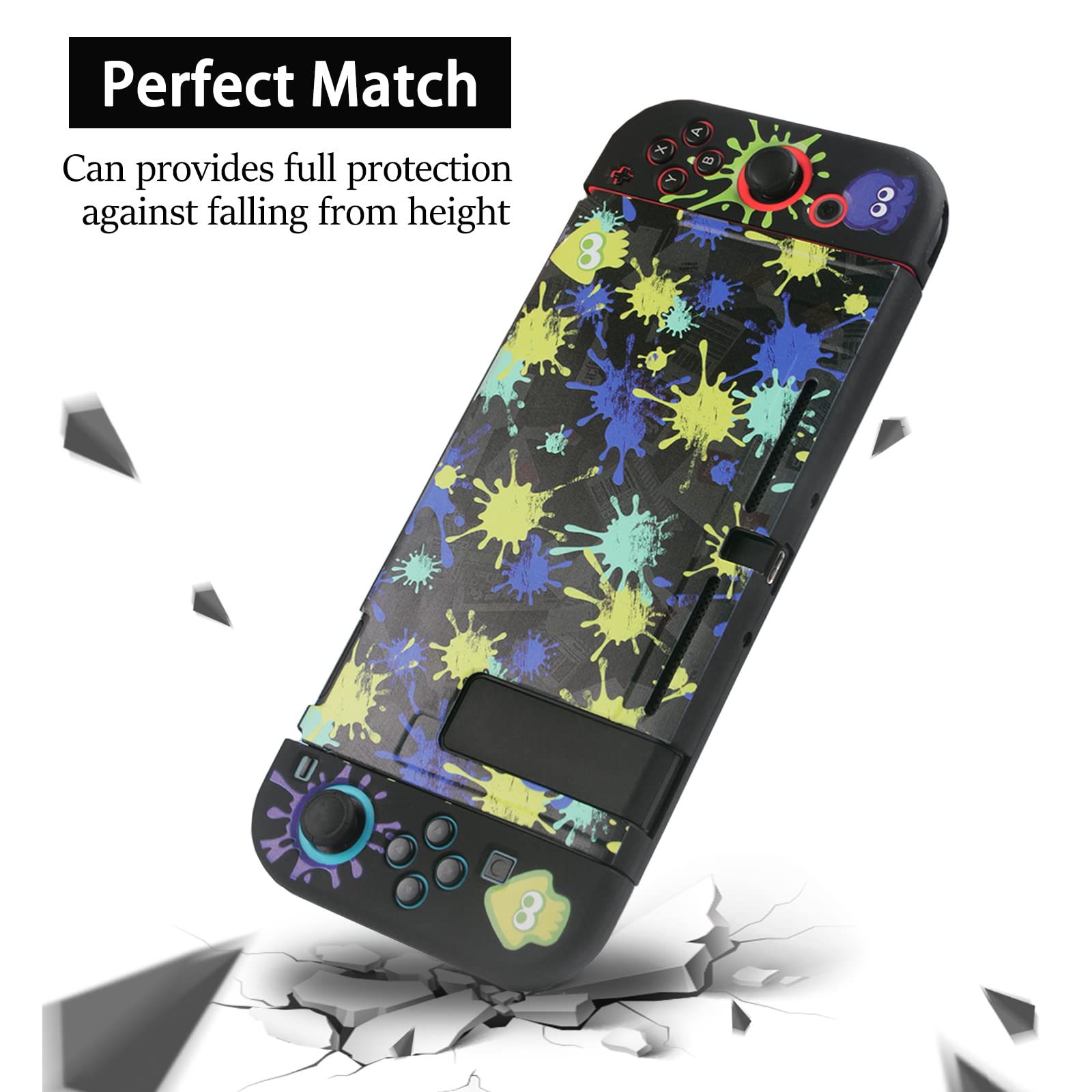 TIKOdirect Protective Case for Switch, Soft Full Skin Protective Cover with Pretty Cute Pattern, Silicone Slim Shockproof Back and Grip Case for Switch, Black