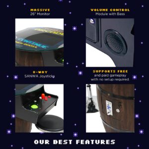 Creative Arcades Commercial Grade 26" XL Wine Barrel Style Pub Arcade Machine | Thick Tempered Glass Top | Classic Games | 2 Sanwa Joysticks | 2 Stools