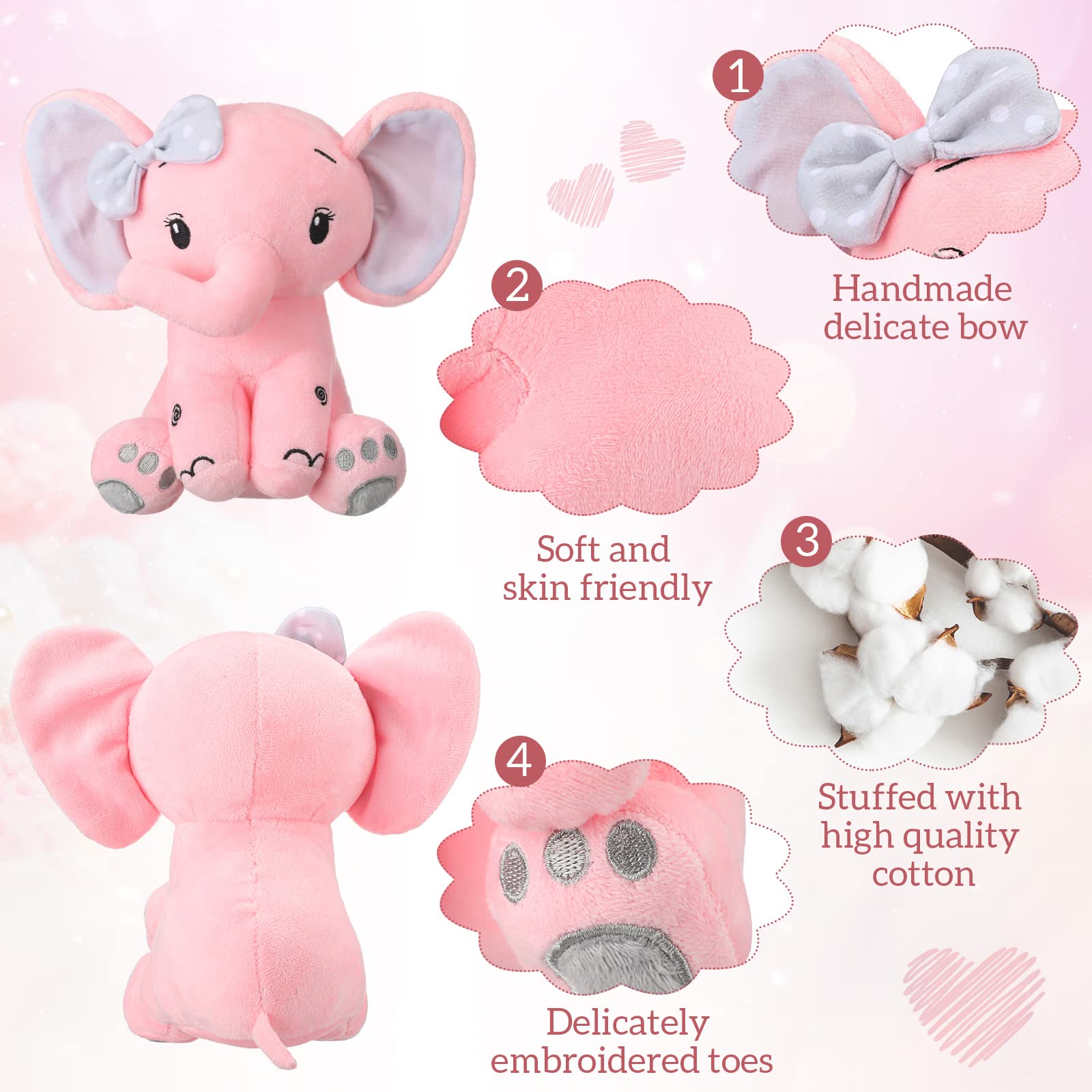 6 Pieces Elephant Stuffed Animals 8 Inch Big Ear Stuffed Elephant Animal Plush Toy Gift for Baby Shower Boys Girl, Woodland Nursery Bed Decor Birthday Party Supplies