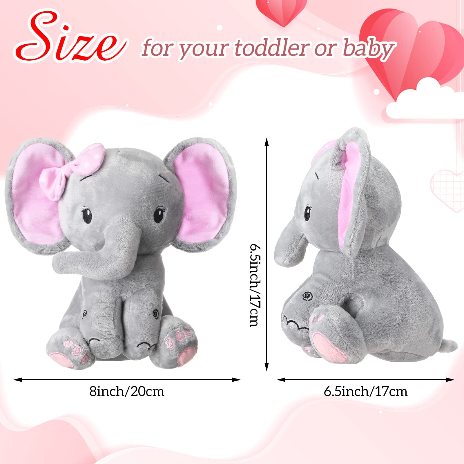 6 Pieces Elephant Stuffed Animals 8 Inch Big Ear Stuffed Elephant Animal Plush Toy Gift for Baby Shower Boys Girl, Woodland Nursery Bed Decor Birthday Party Supplies