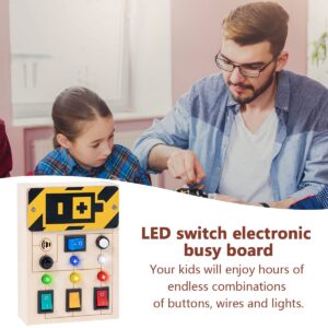 LED Light Busy Board, LED Light Pretend Play Learning Wooden Montessori Materials, Basic Skills Educational Learning for Toddlers Daily Life Teaching Aids