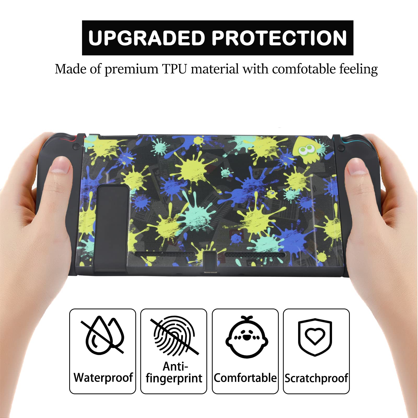 TIKOdirect Protective Case for Switch, Soft Full Skin Protective Cover with Pretty Cute Pattern, Silicone Slim Shockproof Back and Grip Case for Switch, Black