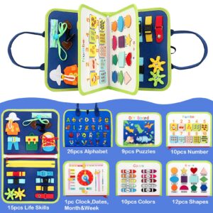 Busy Board, Toddler Busy Book for 1 2 3 4 Year-Old Boys Girls Birthday Gifts - 8 in 1 Preschool Educational Learning Toys with Alphabet Count Motor Skill, Toddler Travel Toys