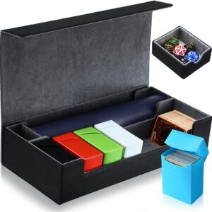 kigeli storage box, magnetic card game deck storage box with 5 removable compartments, fits 5 decks, large capacity, compatible with mtg tcg commander card, black, size: 40.5 x 20 x 9 cm