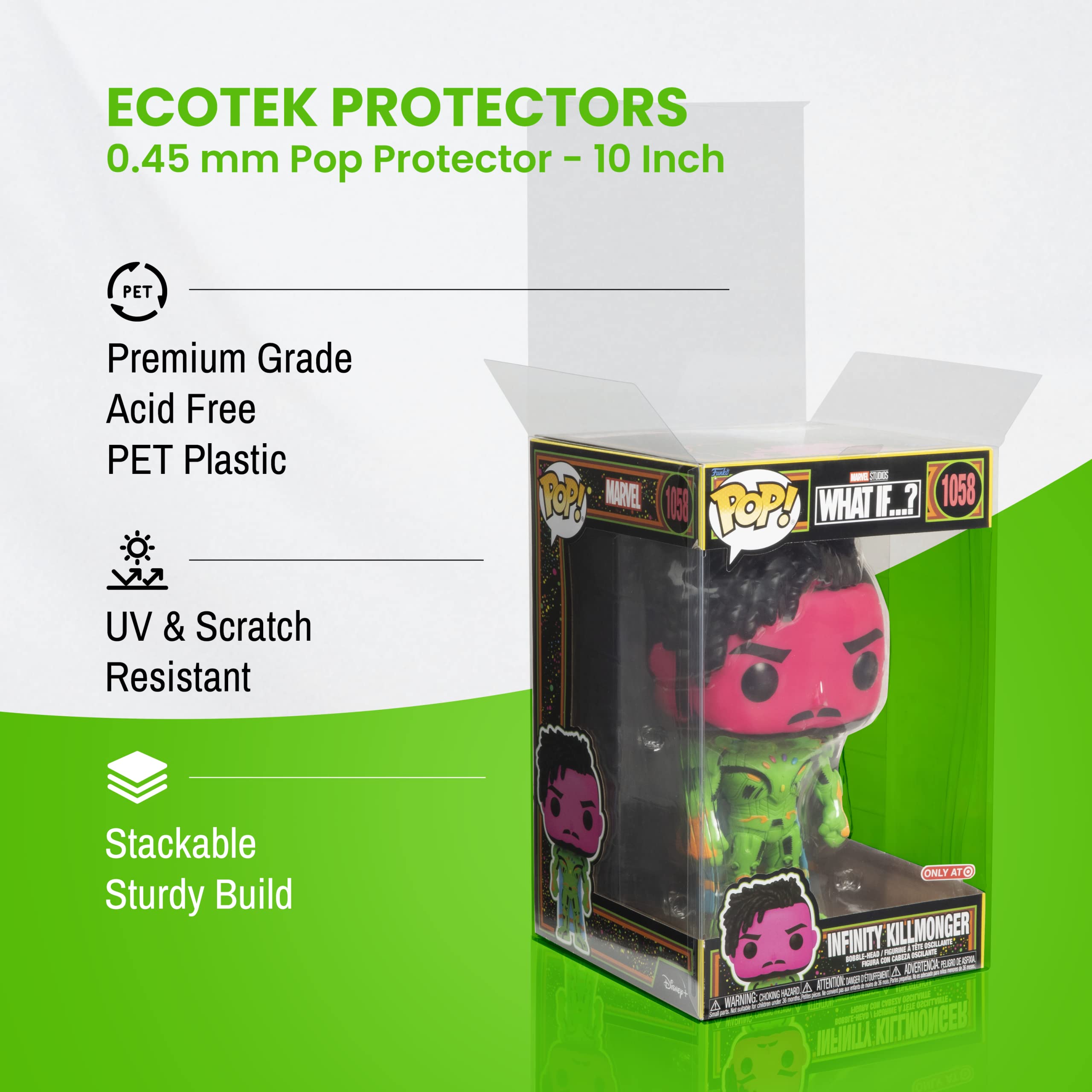 EcoTEK Protectors 10 Inch Funko Pop Protector with Locking Tab - Crystal Clear, Heavy Duty, Acid-Free Storage Box and Display Case with Film, 0.45mm Thickness (2 pcs)