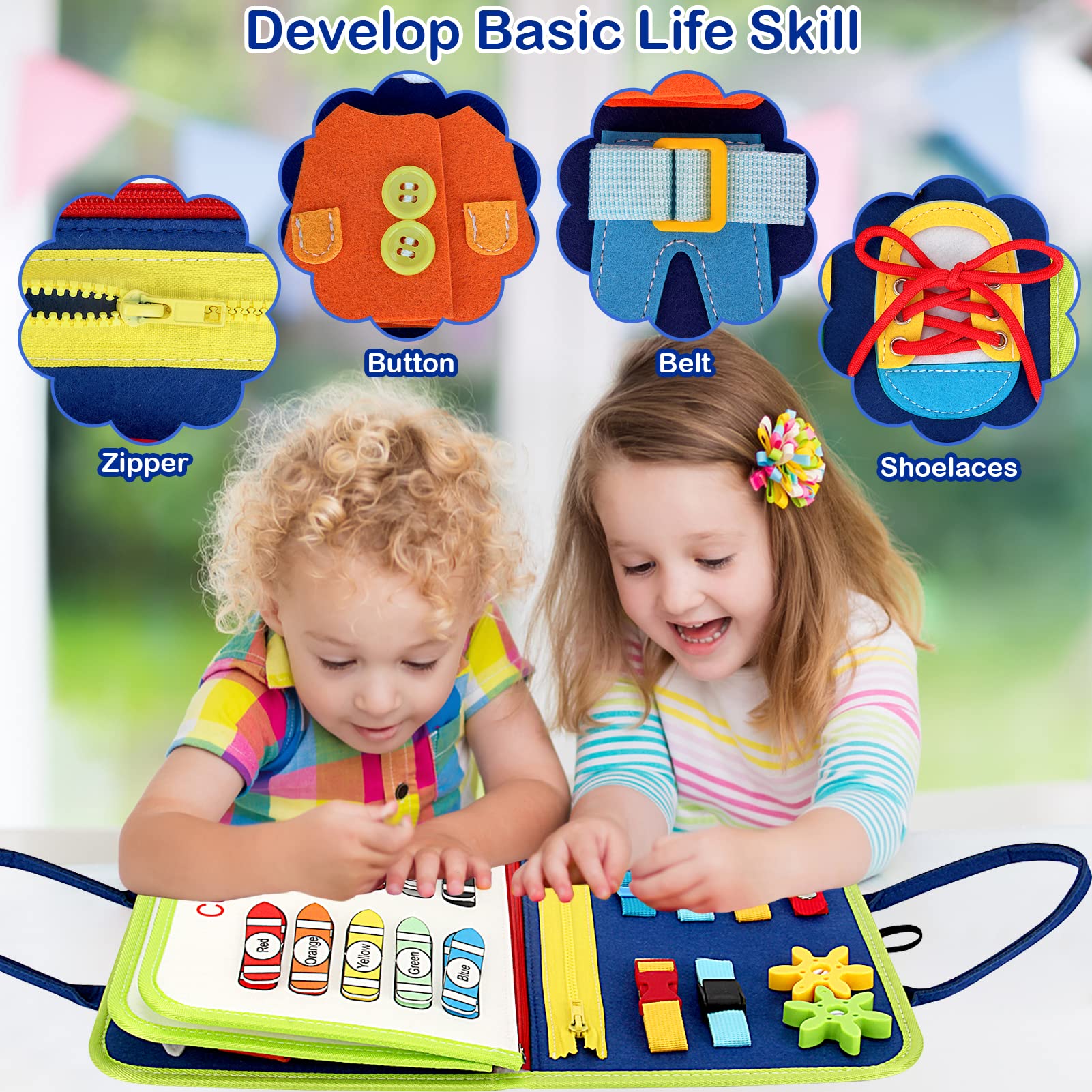 Busy Board, Toddler Busy Book for 1 2 3 4 Year-Old Boys Girls Birthday Gifts - 8 in 1 Preschool Educational Learning Toys with Alphabet Count Motor Skill, Toddler Travel Toys