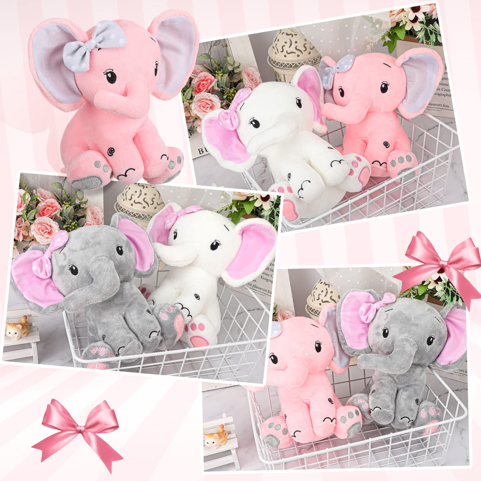 6 Pieces Elephant Stuffed Animals 8 Inch Big Ear Stuffed Elephant Animal Plush Toy Gift for Baby Shower Boys Girl, Woodland Nursery Bed Decor Birthday Party Supplies