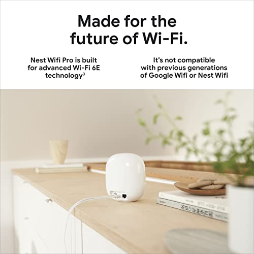 Google Nest WiFi Pro - Wi-Fi 6E - Reliable Home Wi-Fi System with Fast Speed and Whole Home Coverage - Mesh Router - 2 Pack - Snow