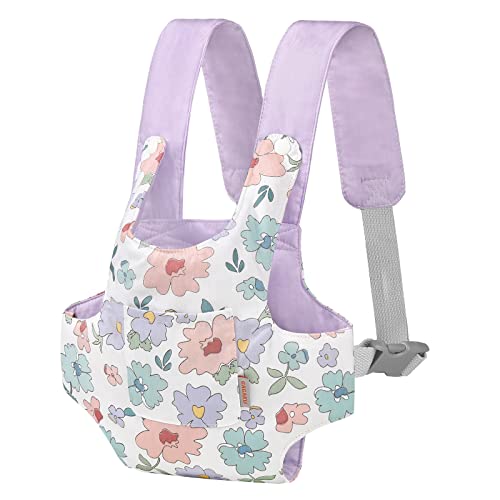 GAGAKU Baby Doll Carrier for Kids Stuffed Animal Carrier Reborn Baby Carrier with Adjustable Straps for American Girl Doll Bitty Baby Doll Accessories - Purple (Flowers)