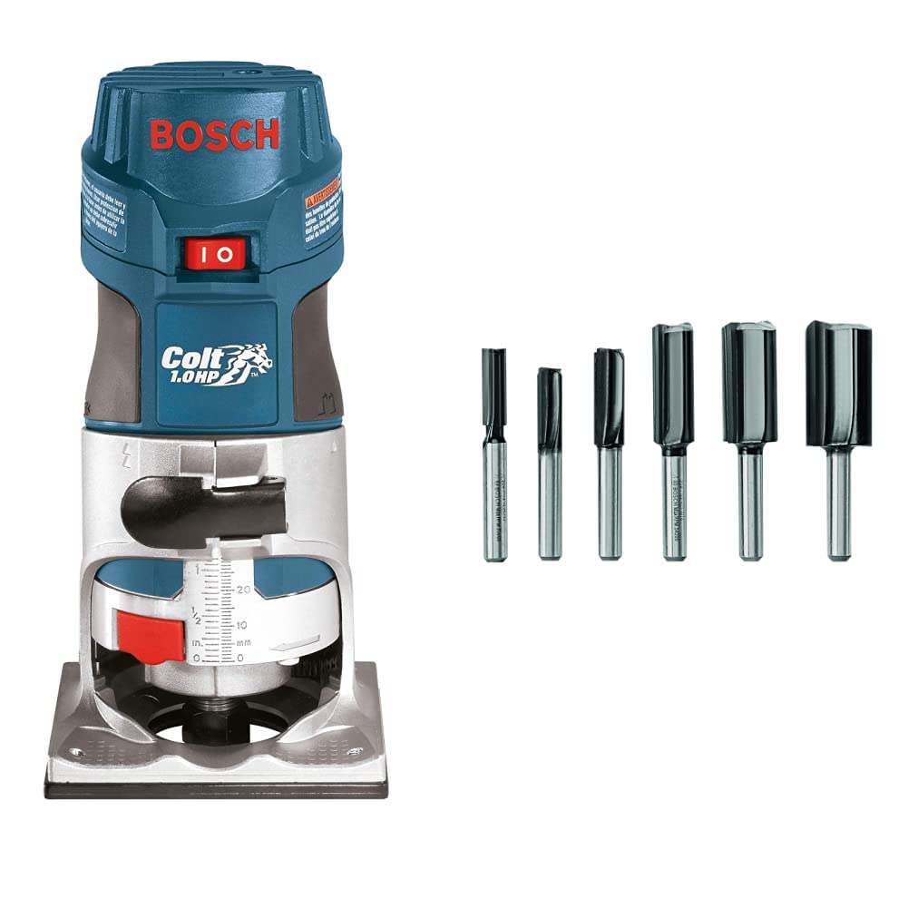 Bosch Router Tool, Colt 1-Horsepower 5.6 Amp Electronic Variable-Speed Palm Router PR20EVS & BOSCH 6 pc. Carbide-Tipped Groove Cutter Router Bit Set