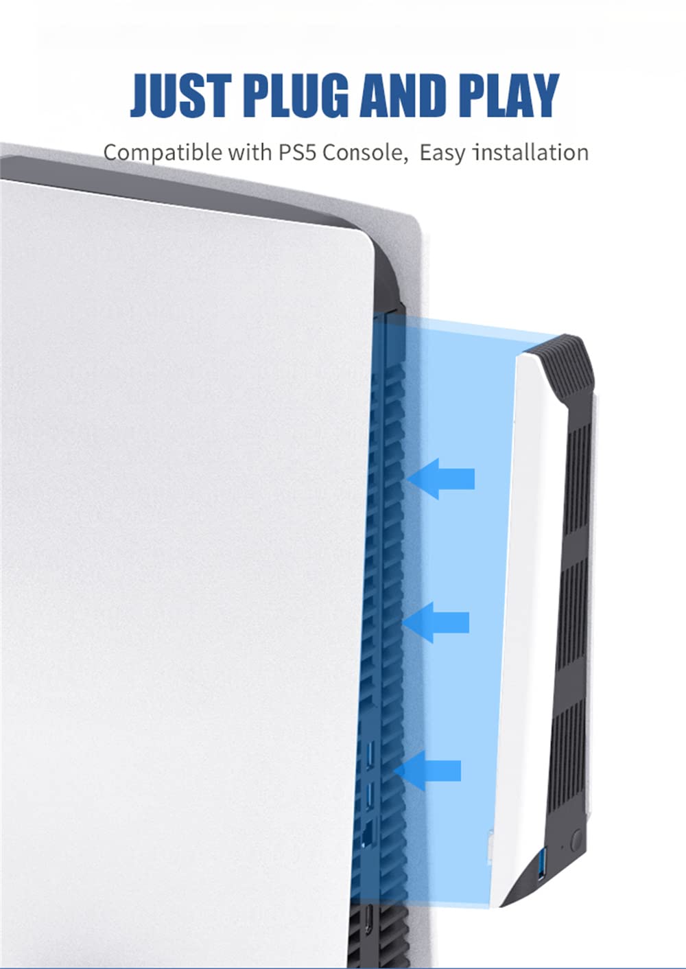 PS5 Cooler for PS5 Cooling Fan, Upgraded Quiet Cooler Fan 3 Cooler External Port USB 3.0 Accessory Compatible with Playstation 5 Digital Edition/Ultra HD Console White