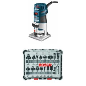 bosch router tool, colt 1-horsepower 5.6 amp electronic variable-speed palm router pr20evs & bosch 15 pc. carbide-tipped wood router bit set