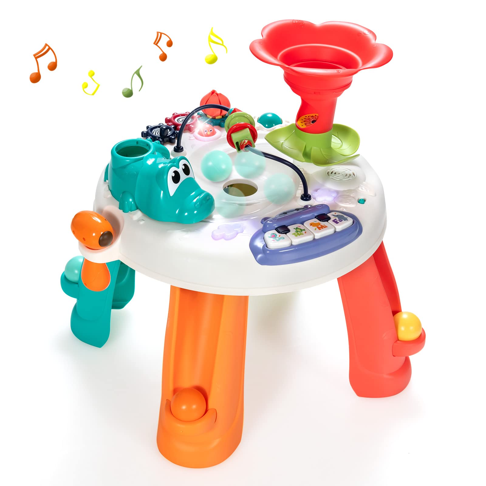 HONEY JOY Activity Table for Toddlers 1-3, Music Learning Table w/Fun Piano, Music&Lights, 3 Ball Games, Kids Discover Explore Activity Center, Baby Early Development Activity Toy for Boys Girls