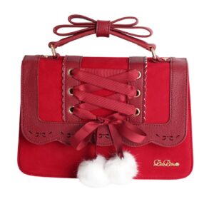 cutemoria women's lolita handbag messenger bag japanese cute bowknot ribbon crossbody bag purse vintage pu leather shoulder bag (red)