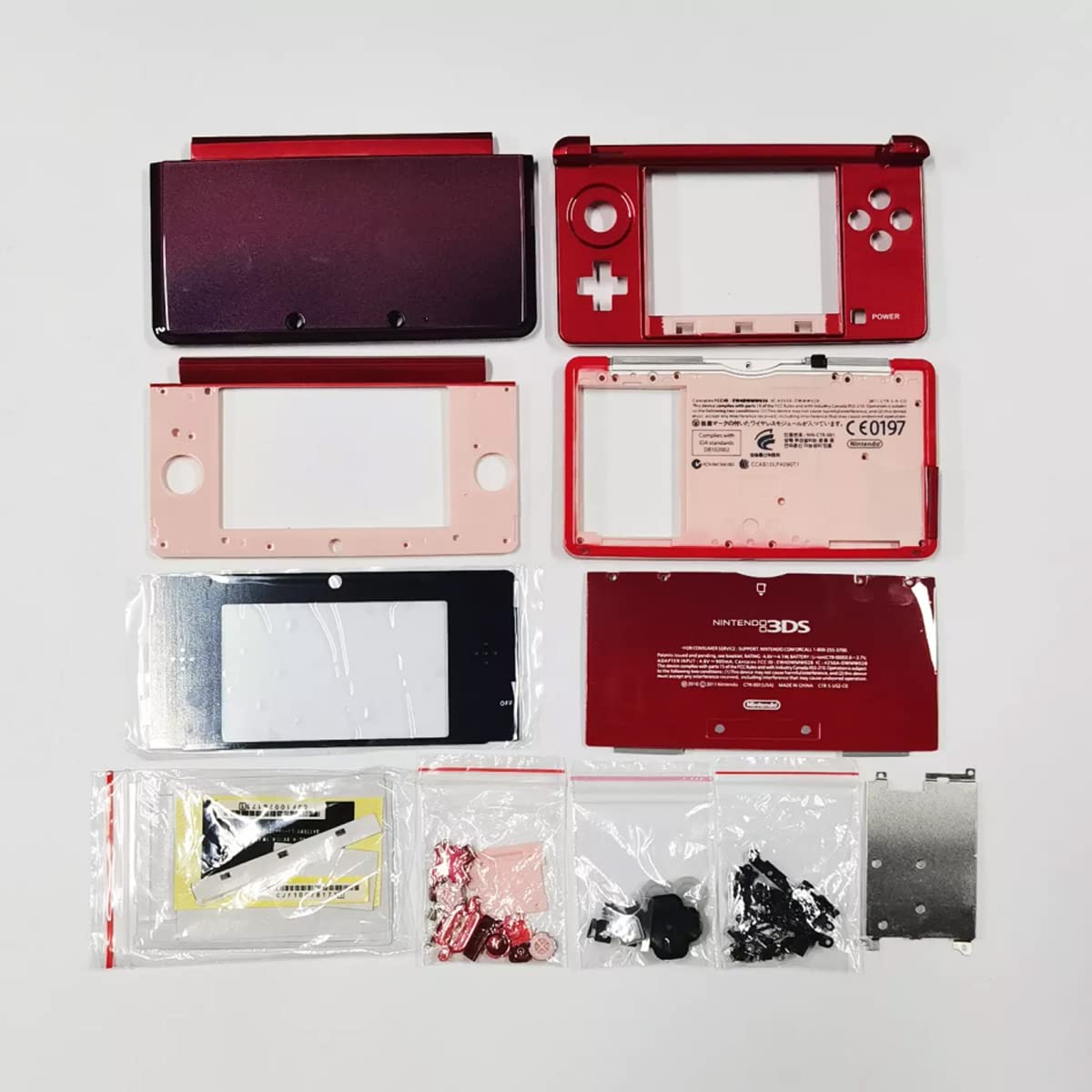 Replacement Housing Shell Cover Case for Nintendo 3DS Game Console, Complete Full Replacement Case Accessories for 3DS Red