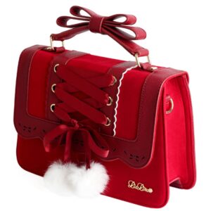 Cutemoria Women's Lolita Handbag Messenger Bag Japanese Cute Bowknot Ribbon Crossbody Bag Purse Vintage PU Leather Shoulder bag (Red)