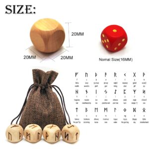 Hometu 4 Pcs/Set Wooden Rune Dice Set , 24 Carved Elder Furthark Alphabet Viking Rune Wood Dices for Divination Game, Yellow