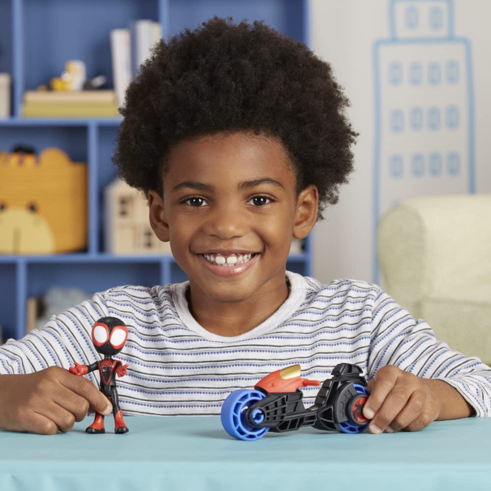 Spidey and His Amazing Friends Miles Morales Action Figure with Toy Motorcycle, Preschool Toys, Ages 3 and Up