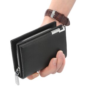 BNAM Wallet for Men Durable Bifold Mens Wallets with Window RFID Blocking Credit Card Holder Wallet with Zipper coin purse and 15 Card Slots (Black) (HTN-001)