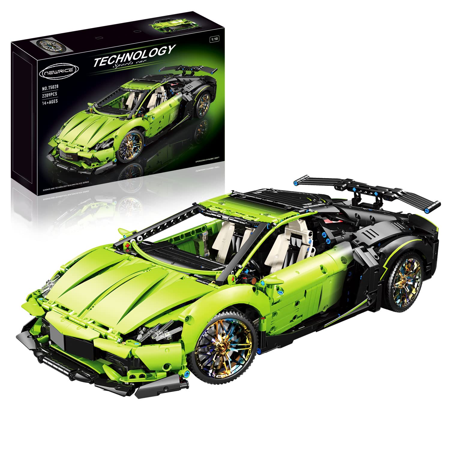 NEWRICE Super Sports Car Building Kit,1:10 Scale Car Model Building Blocks Toys,Adult Collectible Race Car,for 14+ Year Boys,Adult(2209Pieces)