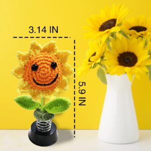 Shaking Sunflower Car Accessories Dashboard Decorations, Smiley Handmade Knitted for Car Interior Home Office Desk Decoration