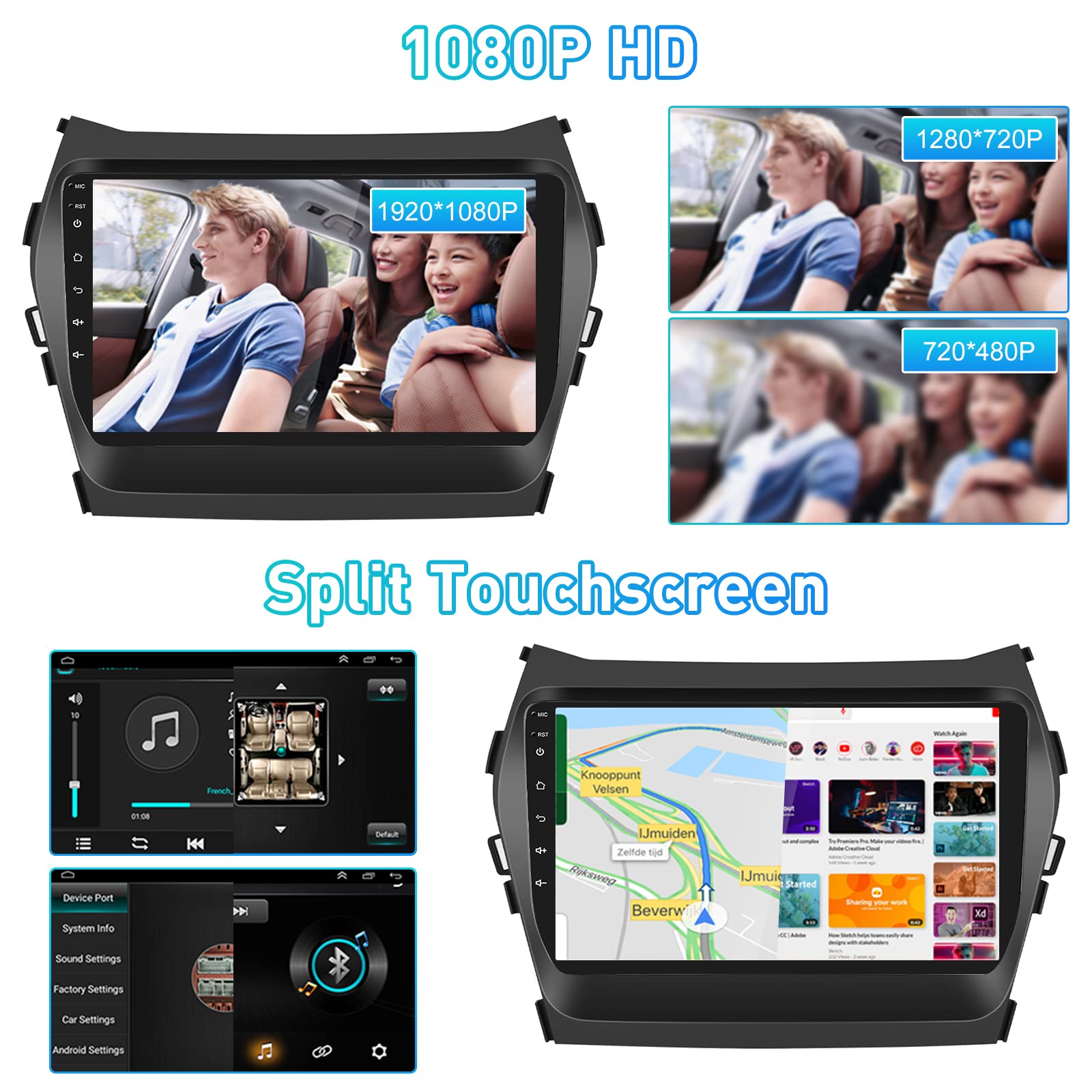 Roinvou [2G+64G] for Hyundai Santa Fe 2013-2017 Car Radio with Wireless Carplay/Android Auto, 9 Inch Android 13 IPS Touch Screen Car Stereo, Bluetooth, GPS, WiFi, SWC, HiFi + AHD Backup Camera