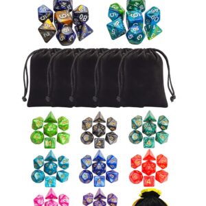 CiaraQ Polyhedral Dice Set with Black Pouches, Compatible with Dungeons and Dragons DND RPG MTG Table Games（105pcs）