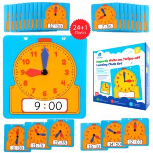 Simply magic 24+1 Learning Clock for Kids - Classroom Clock Set, Magnetic Demonstration Clock, Teaching Clock, Learning Clocks for Kids to Tell Time, Interactive Clock for Kids, Clock Manipulatives