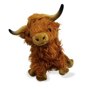 evolveover highland cow stuffed animal realistic fluffy scottish plush cow farm toys (brown)