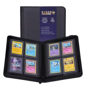 kuson premium 4 pocket mini toploader binder | holds 96 3”x4” toploaders hard cases | long term storage | side load sleeves | fab/mtg/tcg | trading & sports holder | no ring with zipper toploader