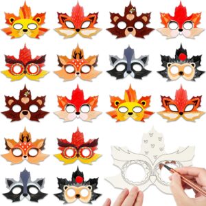 Fall Craft Kits Autumn Maple Leaf DIY Mask Color Your Own Animal Mask DIY Graffiti Blank Painting Paper Mask Kids Harvest Thanksgiving Halloween Craft for Home Class Coloring Game Activities (24 Pcs)