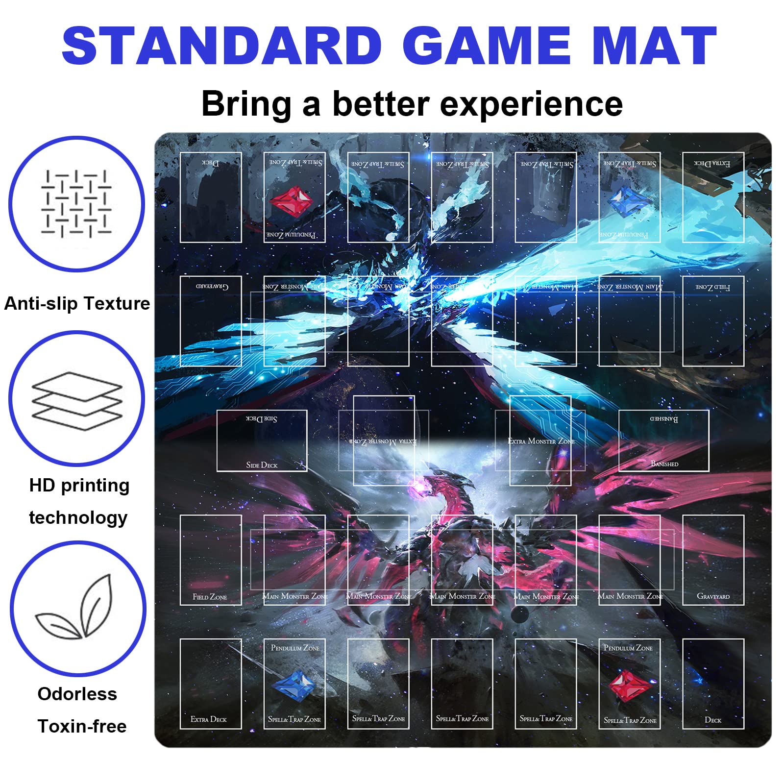 sabermaster Card Rubber Mat - 2 Player, Square playmat for Gamer 60x60cm/23.6x23.6inch