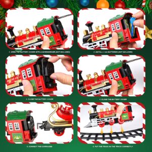 Train Set - Christmas Train Set Around & Under The Tree, Electric Train Set with Light & Sound, Battery Operated Kids Train Toys with Locomotive Engine Cars Tracks, Gift for Boys Girls