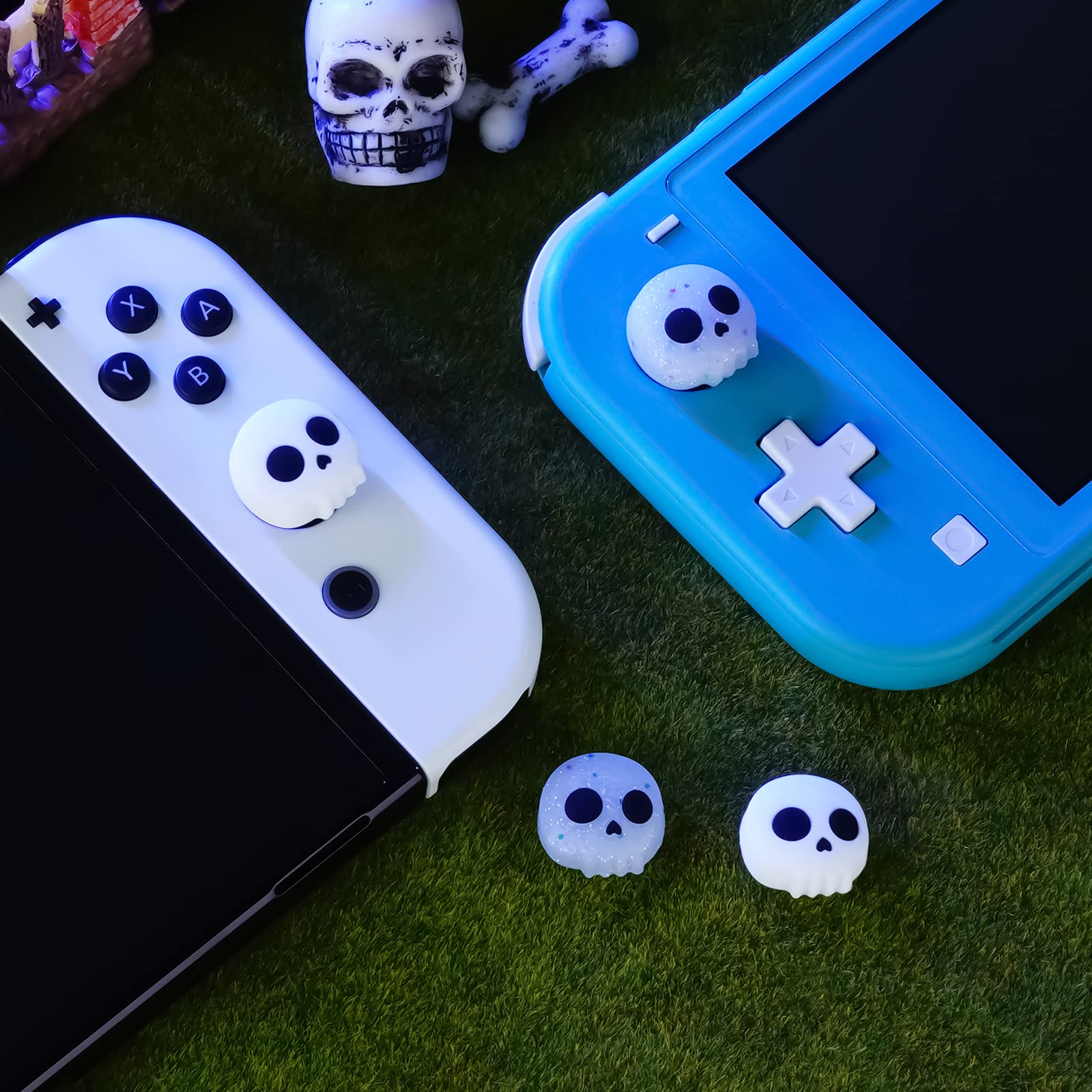 Halloween Thumb Grip Caps for Nintendo Switch Joy-Con, Cute Silicone Joystick Cap Covers Accessories Compatible with Nintendo Switch/OLED/Lite Joycon, 4PCS Skull