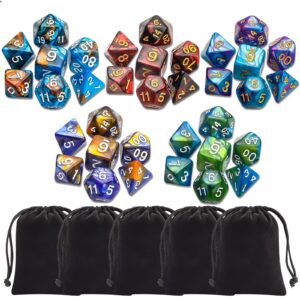 CiaraQ Polyhedral Dice Set with Black Pouches, Compatible with Dungeons and Dragons DND RPG MTG Table Games（105pcs）