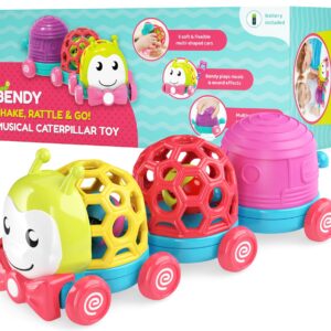 CoolToys Caterpillar Musical Baby Toy - 3 in 1 Developmental Infants & Toddlers Sensory Toy; 3 Linkable Easy Grasp Soft Cars, Rattles, Plays Fun Sounds, Ideal Birthday Gift for 1 Year Old Boys & Girls