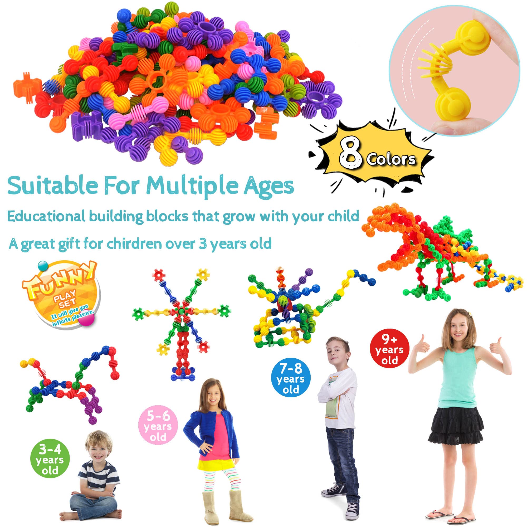 Kids Building Blocks STEM Toys, 120 PCS Plastic Gear Interlocking Sets That Bends - Safe Material - Toddler Educational Toy for Girls and Boys Aged 3+