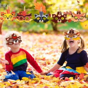 Fall Craft Kits Autumn Maple Leaf DIY Mask Color Your Own Animal Mask DIY Graffiti Blank Painting Paper Mask Kids Harvest Thanksgiving Halloween Craft for Home Class Coloring Game Activities (24 Pcs)