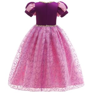 JOURPEO Girls Dress Puff Sleeve Princess Costume Dress Up Fancy Halloween Christmas Cosplay Party Costume (First Purple, 3-4 Years)