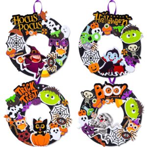 anydesign 12 pack halloween foam wreath craft kits with glitter hocus pocus spider colorful pattern stickers and purple ribbons foam wreath signs craft for kids art project diy halloween party decor