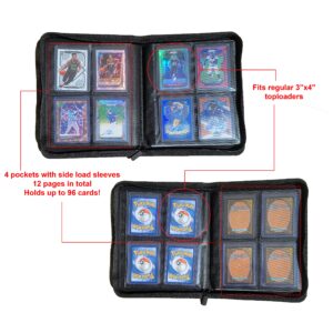 Kuson Premium 4 Pocket Mini TopLoader Binder | Holds 96 3”x4” Toploaders Hard Cases | Long Term Storage | Side Load Sleeves | FaB/MTG/TCG | Trading & Sports Holder | No Ring with Zipper Toploader