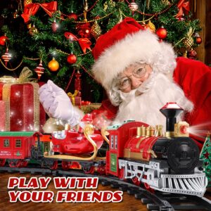 Train Set - Christmas Train Set Around & Under The Tree, Electric Train Set with Light & Sound, Battery Operated Kids Train Toys with Locomotive Engine Cars Tracks, Gift for Boys Girls