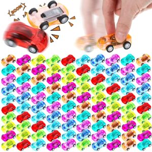 100 pcs mini pull back cars bulk plastic racing vehicles pull back car friction powered small racing cars playsets for kids birthday christmas classroom prizes goodie bags fillers classroom prizes