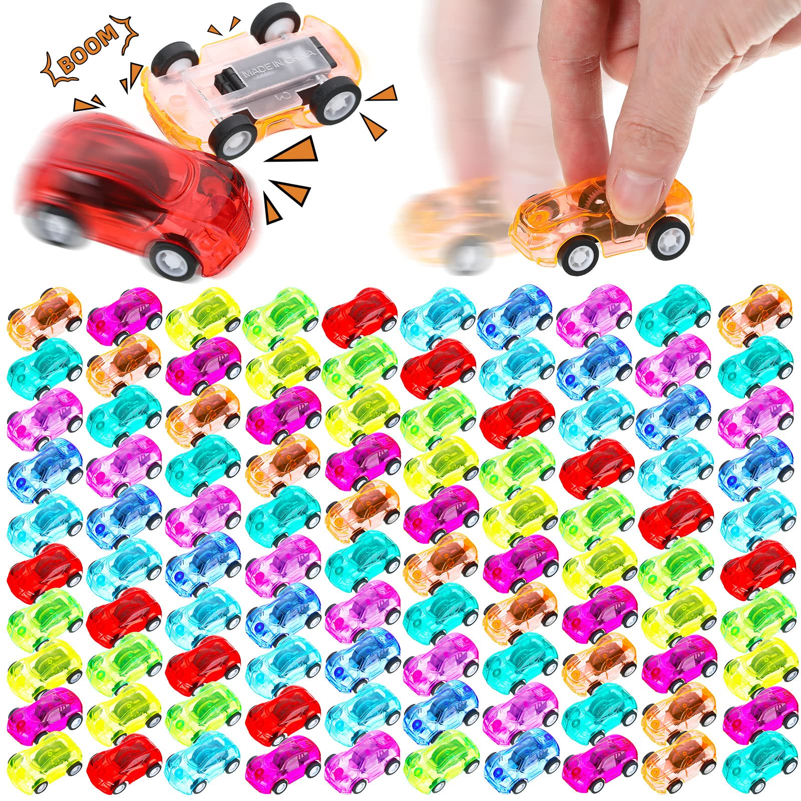 100 Pcs Mini Pull Back Cars Bulk Plastic Racing Vehicles Pull Back Car Friction Powered Small Racing Cars Playsets for Kids Birthday Christmas Classroom Prizes Goodie Bags Fillers Classroom Prizes