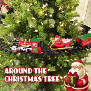 Train Set - Christmas Train Set Around & Under The Tree, Electric Train Set with Light & Sound, Battery Operated Kids Train Toys with Locomotive Engine Cars Tracks, Gift for Boys Girls