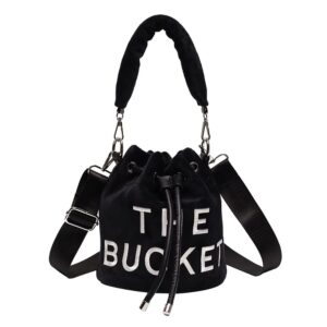 The Bucket Bag for Women, Bucket Bag in 2022 FA, Trendy Embroidered Plush Crossbody Bag for Girls, Trendy Drawstring Handbag (Black)