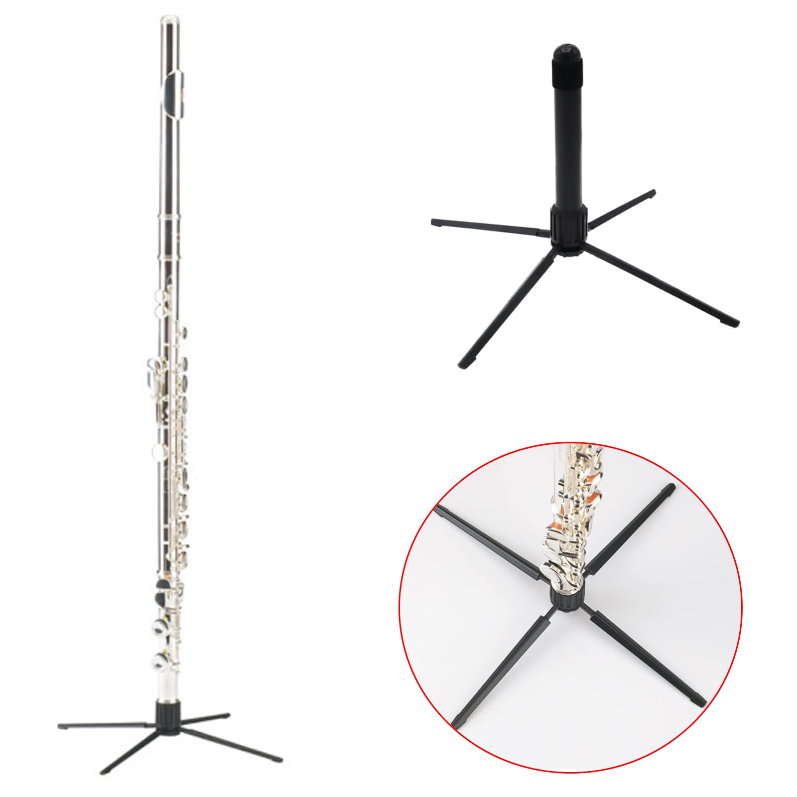 Cheerock Portable Flute Stand Holder, Metal 4-Leg Flute Stand with Foldable Flute Stand Base, Stable Support Flute Stands, Wind Instrument Accessory