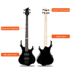 Ktaxon Electric Bass Guitar Full Size Flame Design Bass Set with 20 Watt Amplifier, Portable Bass Bag, Superior Amp Wire, Adjustable Guitar Strap, Plectrum, Wrench Tool(Black)