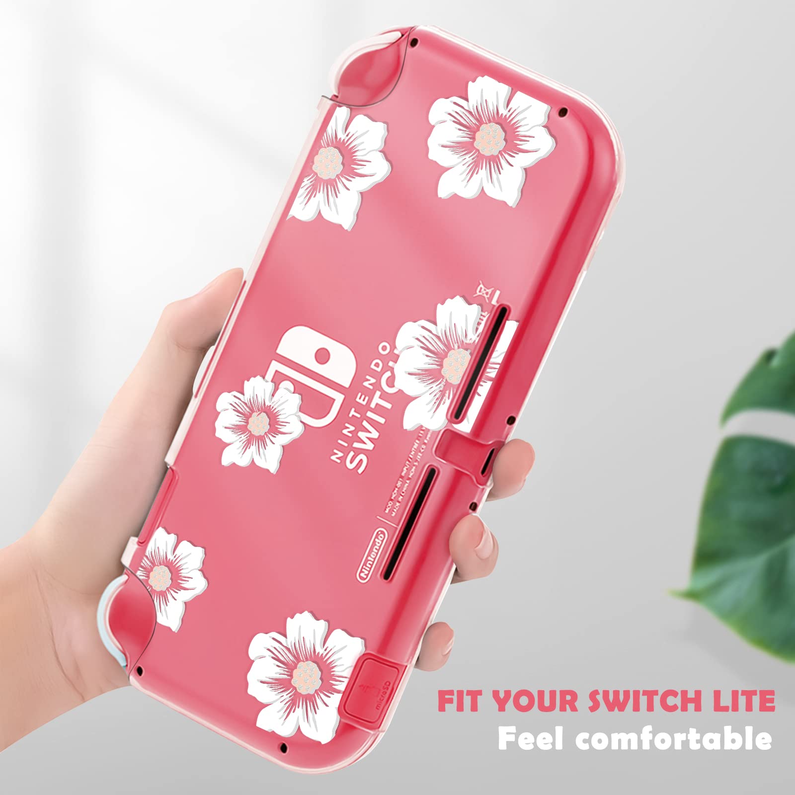 DLseego Sakura White Flower Floral Clear Switch Lite Protective Case 2-Piece Split Full Wrap PC Hard Shell Anti-Scratch All-Round Protection Cover for Switch 2019 Model