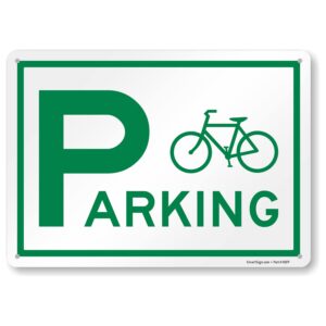 smartsign 10 x 14 inch “bicycle parking” metal sign with bicycle graphic, 40 mil laminated rustproof aluminium, white and green, made in usa